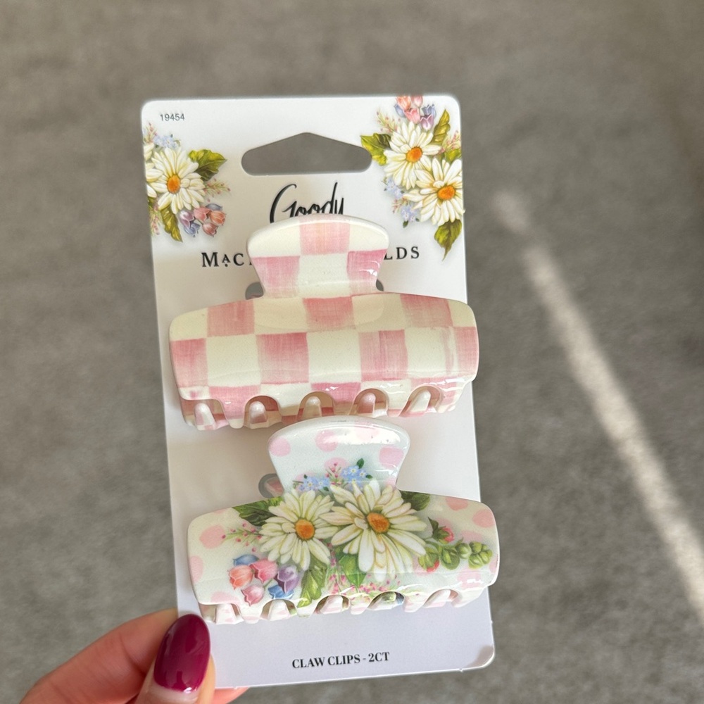 Kids Pink Floral & Gingham Hair Claw Clip Set